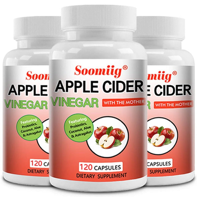 Soomiig Apple Cider Vinegar Capsules - 100% Organic Apple Cider Vinegar Pills - Natural Digestion, Immune Boosting Support and Cleansing Supplement with Probiotics