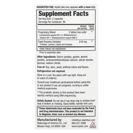 Kyolic Kyo-Dophilus Probiotics plus Enzymes 1 Billion Cfu 60 Caps