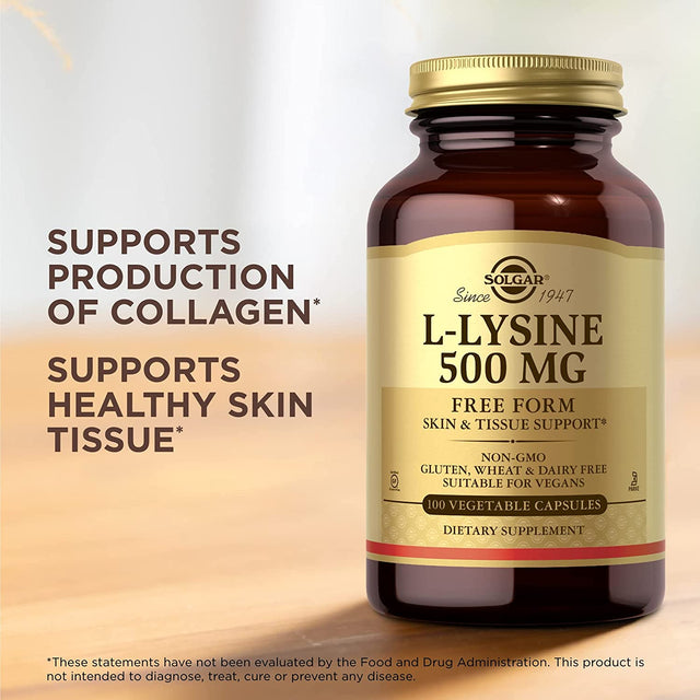 Solgar L-Lysine 500 Mg - 100 Vegetable Capsules - Skin & Collagen Support - Non-Gmo, Vegan, Gluten Free - 100 Servings