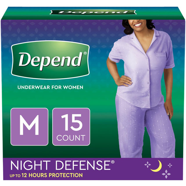 Depend Night Defense Incontinence Underwear for Women, Overnight, Medium, Light Pink, 15 Ct (Pack of 2 | Total of 30 Ct)