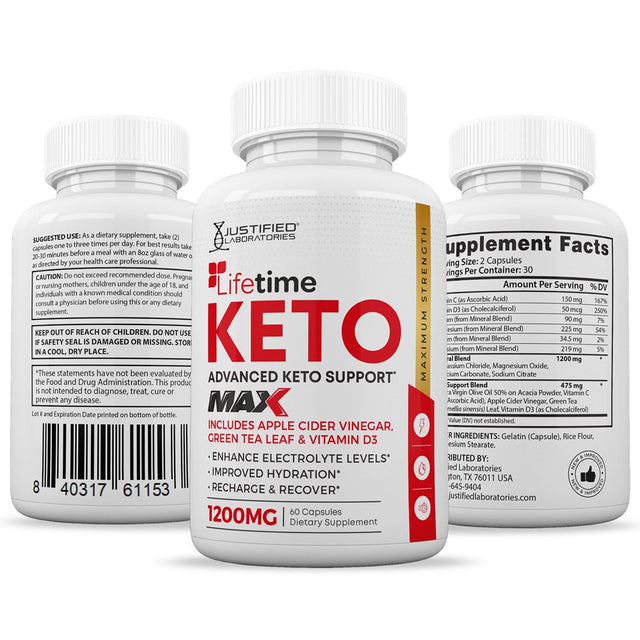 Lifetime ACV MAX Pills 1675 MG Stronger than Gummies Advanced Keto Support 60 Capsules