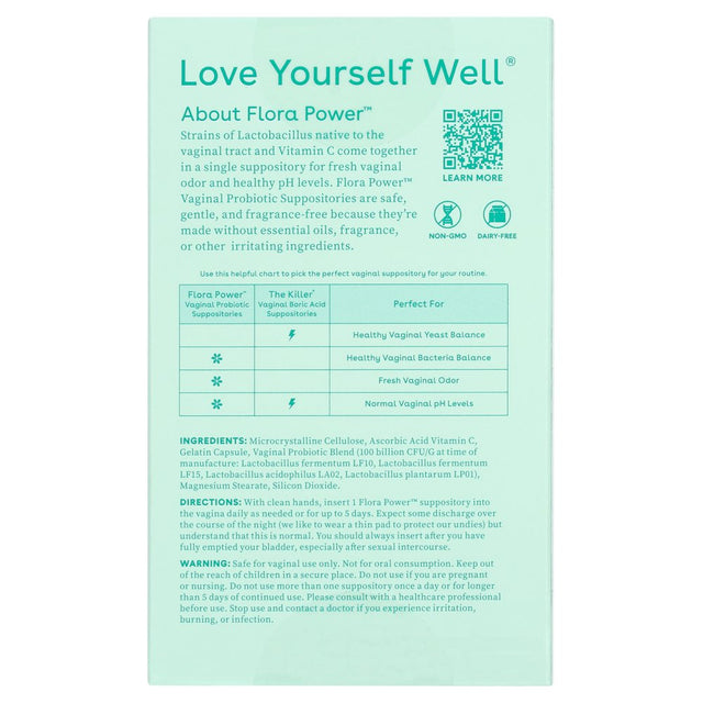 Love Wellness Flora Power Feminine Deodorant Probiotic Suppositories for Balanced Vaginal Bacteria & Odor, 10 Ct