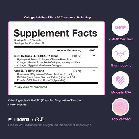 Obvi Burn Elite, Collagenic Thermogenic for Weight Loss, Boost Energy and Focus, Youthful Skin and Hair, (30 Servings)