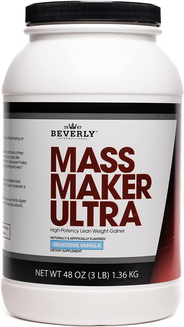 Beverly International Mass Maker Ultra Vanilla, 14 Servings, 3Lb. Build Lean Mass like a Pro!! Milk Protein Isolate, Whey Protein Isolate + Egg. MCT Oil. Clean Carbs, Great Taste!