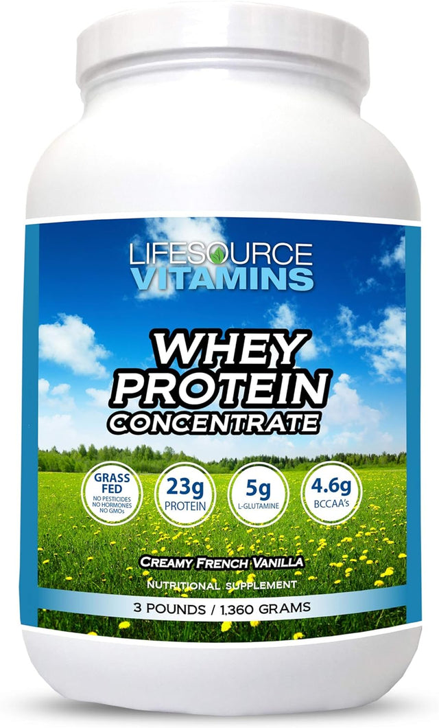 Lifesource Vitamins 3 Lb Grass Fed Whey Protein Concentrate - Creamy French Vanilla W/Stevia - Free Priority Shipping