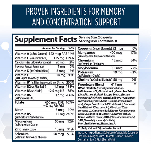Healblend Neuro plus Brain Booster Supplements - Brain & Focus Formula, Supports Memory, Concentration & Mental Clarity - 120 Capsules 3-Pack