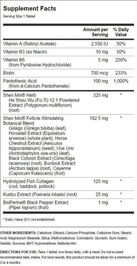 Natrol Shen Min, Advanced Women'S Hair Strengthening Formula, 60 Tablets