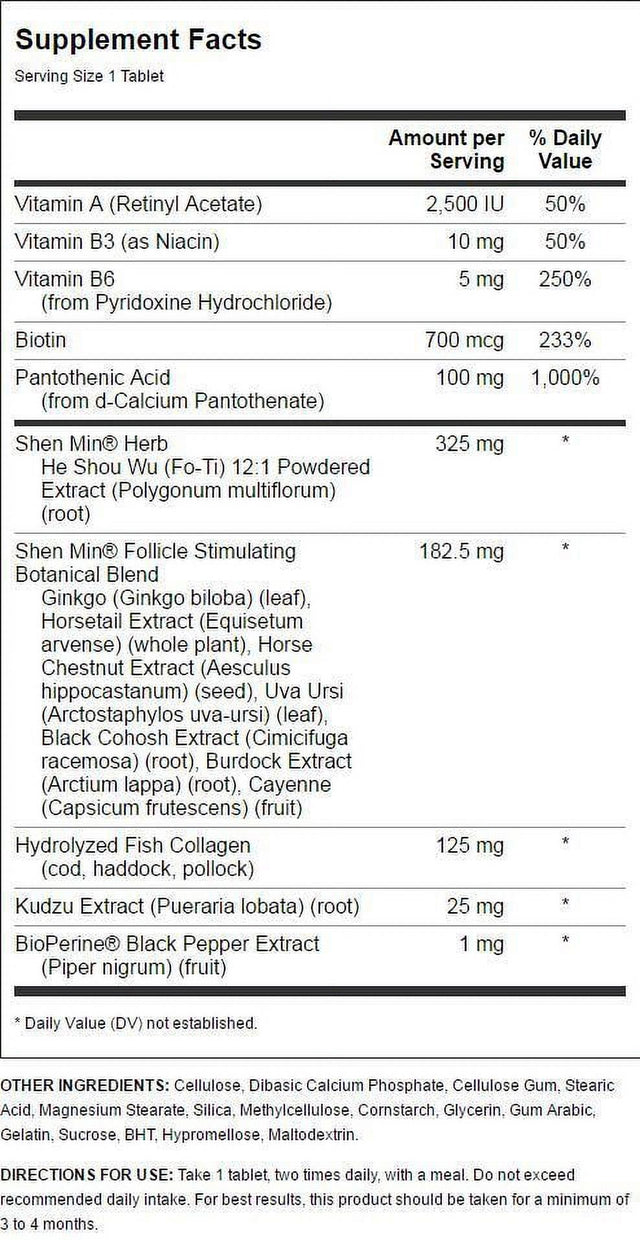 Natrol Shen Min, Advanced Women'S Hair Strengthening Formula, 60 Tablets