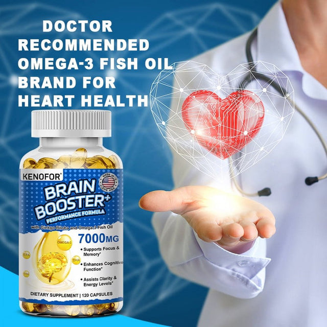 KENOFOR Brain Booster - 7000 Mg of EPA & DHA Optimum Essential Fatty Acids to Support Heart, Brain & Joints Advanced Burp-Free Softgel Supplement
