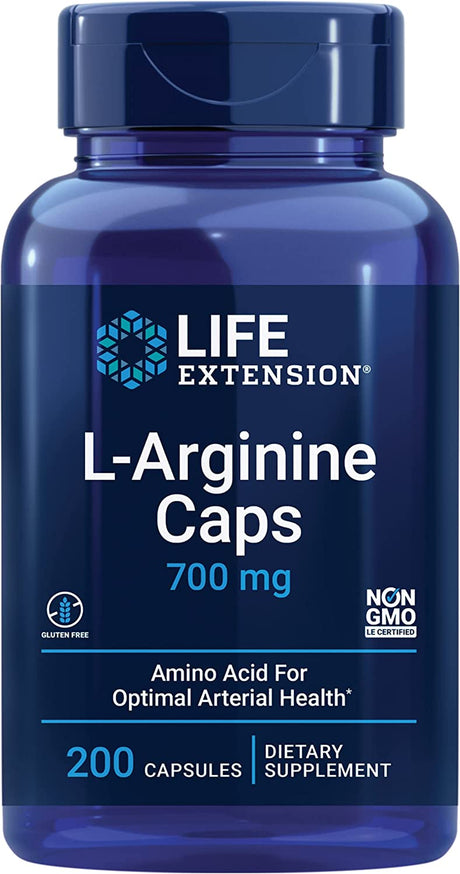 Life Extension L-Arginine Caps - L-Arginine Supplement for Men and Women with Vitamin C - for Immune System Support and Cardiovascular Health -700 Mg – Gluten-Free, Non-Gmo – 200 Capsules