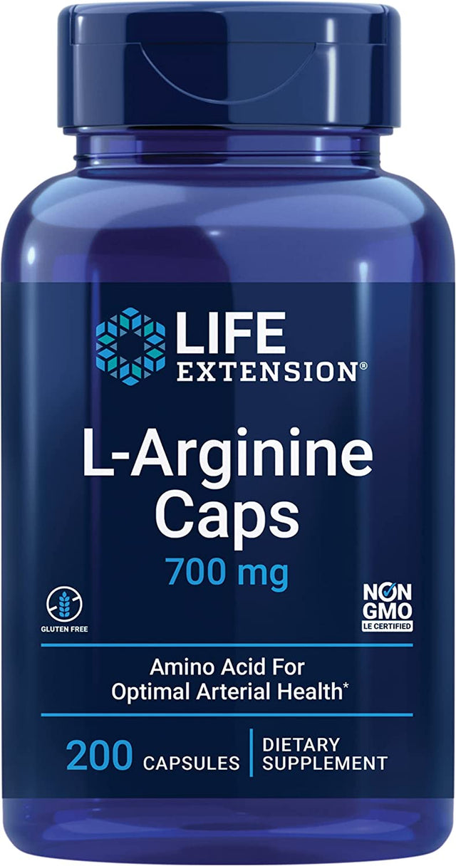 Life Extension L-Arginine Caps - L-Arginine Supplement for Men and Women with Vitamin C - for Immune System Support and Cardiovascular Health -700 Mg – Gluten-Free, Non-Gmo – 200 Capsules