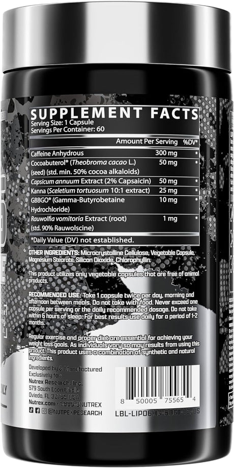 Lipo-6 Hardcore Weight Loss Supplement, Appetite Suppressant, Diet Pills, Fat Burner Capsules – 60 Count (1)
