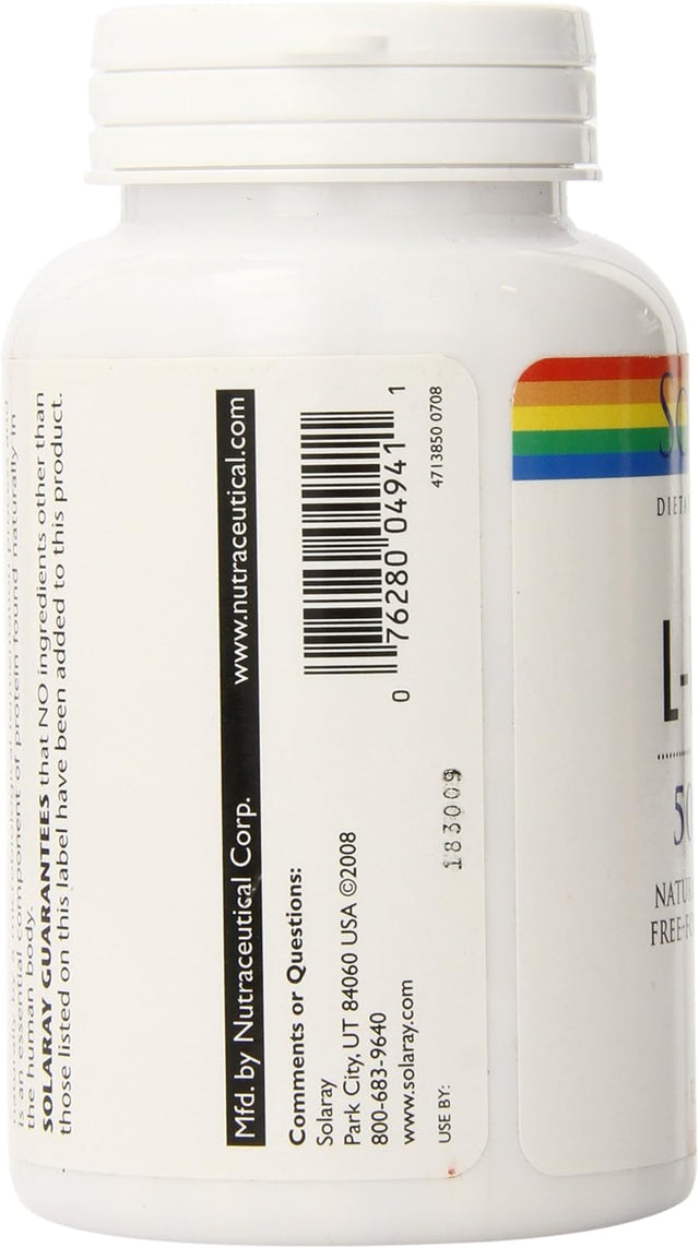 SOLARAY L-Lysine 500Mg | Amino Acid | Healthy Cognitive, Immune System & GI Function, Bones, Joints & Skin Support | 120 Vegcaps