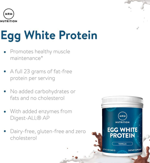 MRM Nutrition Egg White Protein | Vanilla Flavored | 23G Fat-Free Protein | with Digestive Enzymes | Highest Biological Value | Clinically Tested | 20 Servings