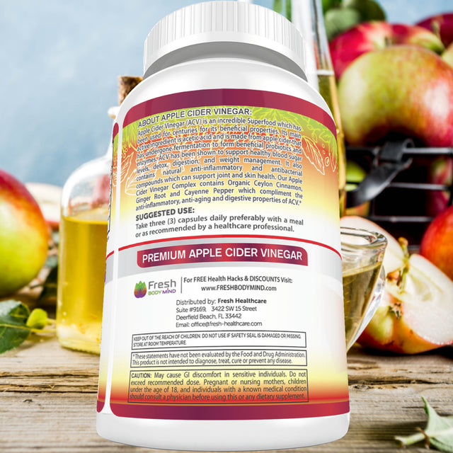 Premium Apple Cider Vinegar Pills Max 1740Mg with Mother - 100% Natural & Raw with Cinnamon, Ginger & Cayenne Pepper - Ideal for Healthy Blood Sugar, Detox & Digestion-120 Vegan Capsules