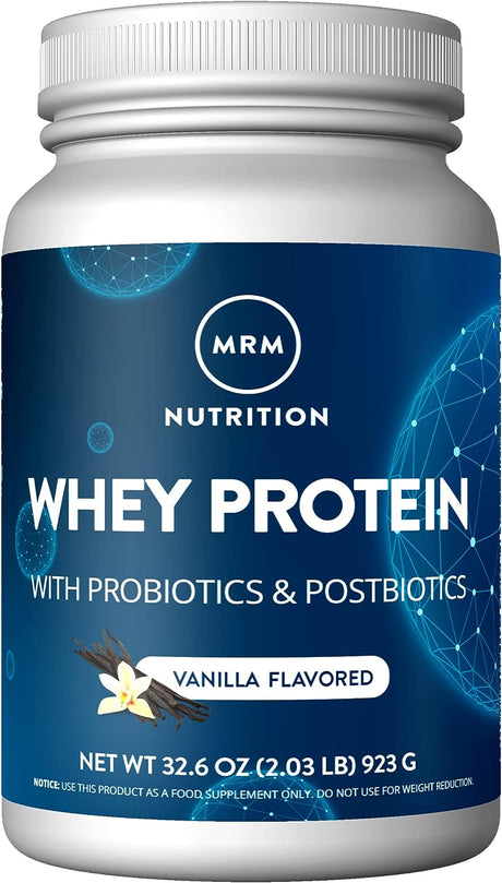 MRM Nutrition Whey Protein | Vanilla Flavored |18G Protein | with 2 Billion Probiotics + Digestive Enzymes + Bcaas | High Absorption + Digestion | Hormone + Antibiotic Free | 33 Servings