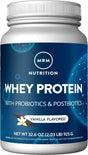 MRM Nutrition Whey Protein | Vanilla Flavored |18G Protein | with 2 Billion Probiotics + Digestive Enzymes + Bcaas | High Absorption + Digestion | Hormone + Antibiotic Free | 33 Servings