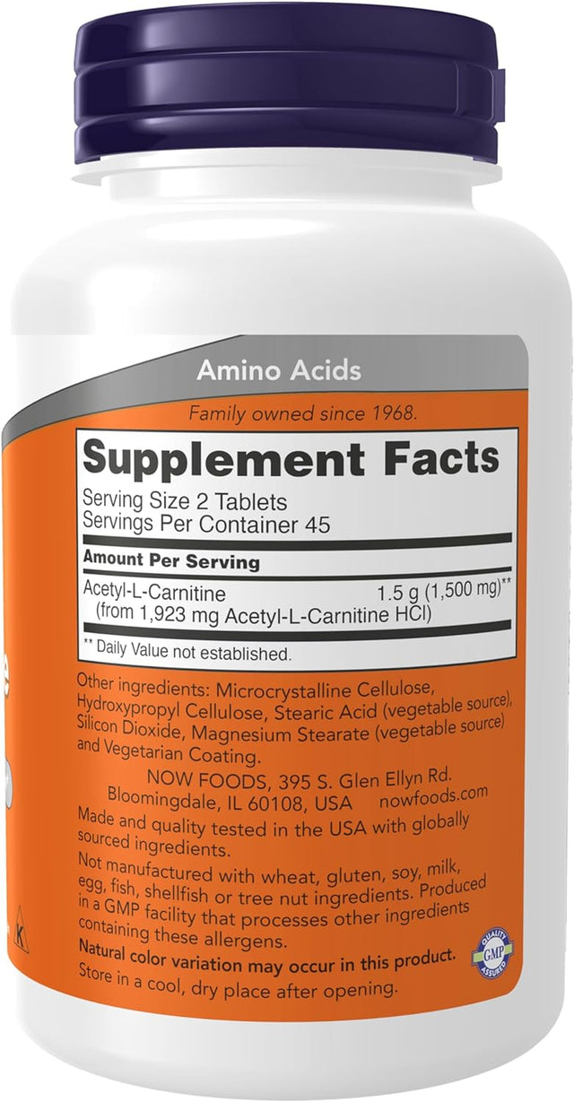 NOW Supplements, Acetyl-L-Carnitine 750 Mg, Amino Acid, Brain and Nerve Cell Function*, 90 Tablets