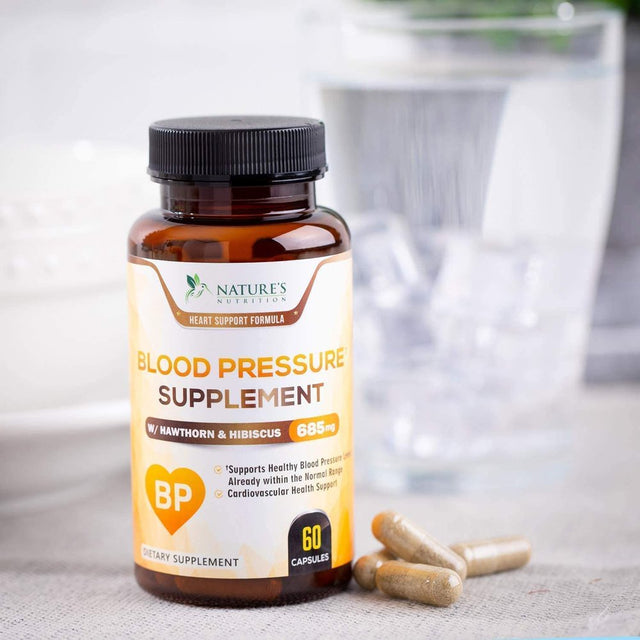 Nature'S Nutrition Blood Pressure Support Supplement with Hawthorn and Hibiscus 685Mg, 60 Capsules.