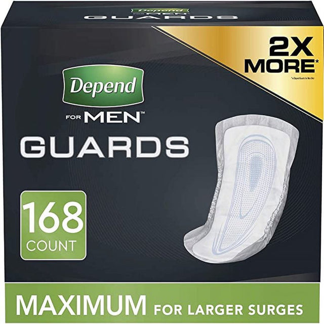 Depend Incontinence Guards/Bladder Control Pads for Men, Maximum Absorbency, 168 Count (2 Packs of 84) (Packaging May Vary)