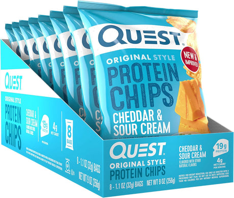 Quest Nutrition Cheddar & Sour Cream Protein Chips, Low Carb, Gluten Free, Potato Free, Baked, Pack of 8