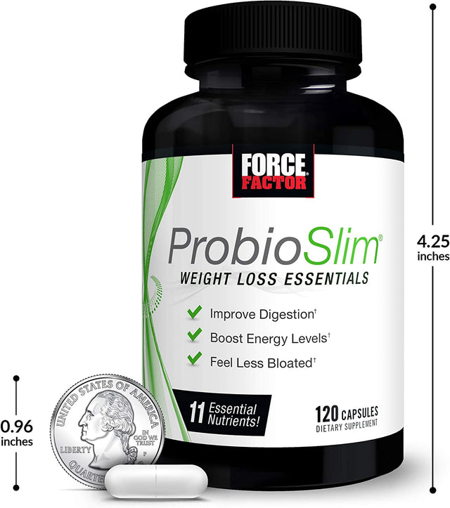 Probioslim Weight Loss Essentials Complete Daily Digestive Health and Weight Loss Probiotic Supplement for Women and Men with Electrolytes and Green Tea Extract, 120 Capsules