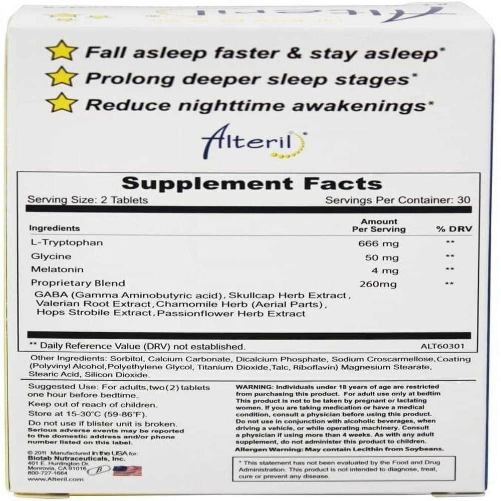 Alteril Sleep Aid - All Natural - 60 Tablets (2-Pack)