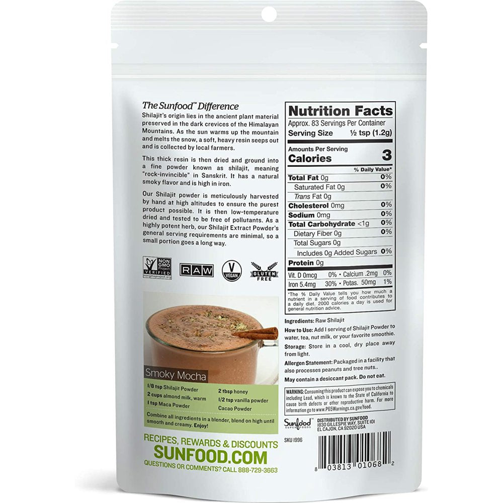 Sunfood Shilajit Powder - Raw Superfood 3.5oz