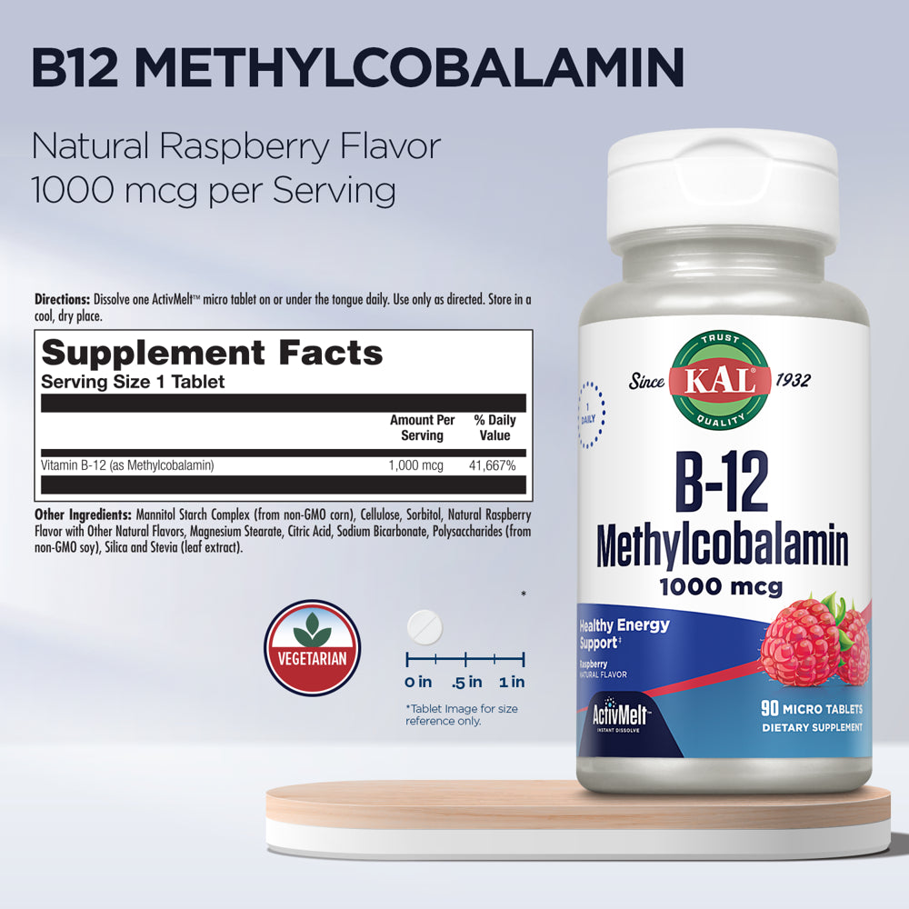 KAL B-12 1000mcg Methylcobalamin - Raspberry Flavor