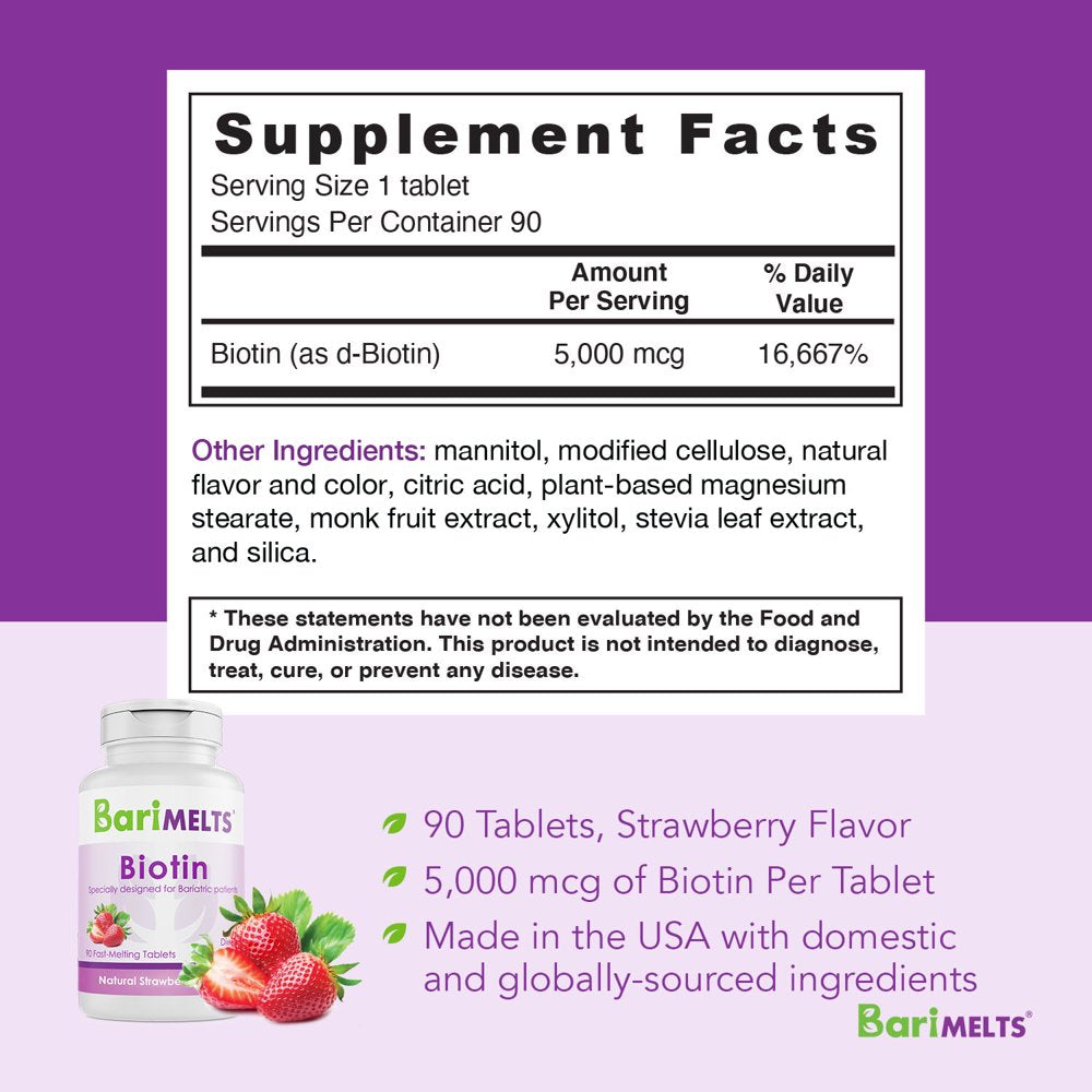 BariMelts Biotin - Hair, Skin & Nails - 90 Tablets