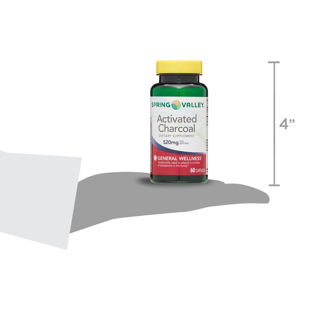 Spring Valley Activated Charcoal Capsules, Dietary Supplement, 520Mg ...
