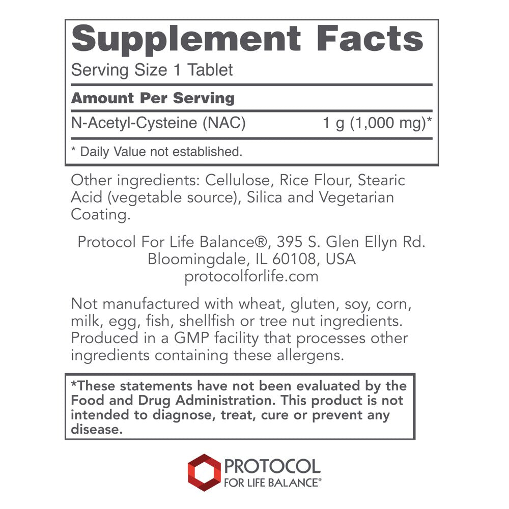 Protocol for Life Balance NAC N-Acetyl Cysteine 1000 Mg - 120 Tabs ...