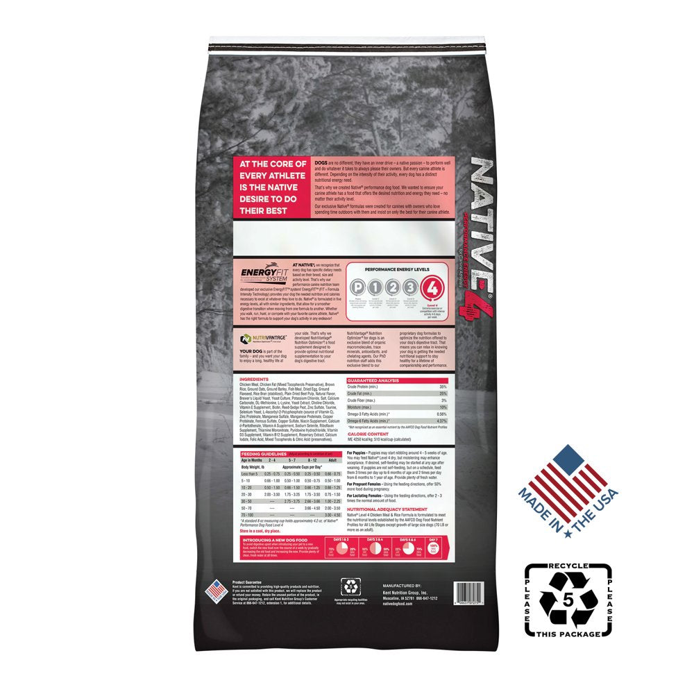 Native Performance Dog Food Level 4 Chicken Meal and Rice Formula 40Lbs ...
