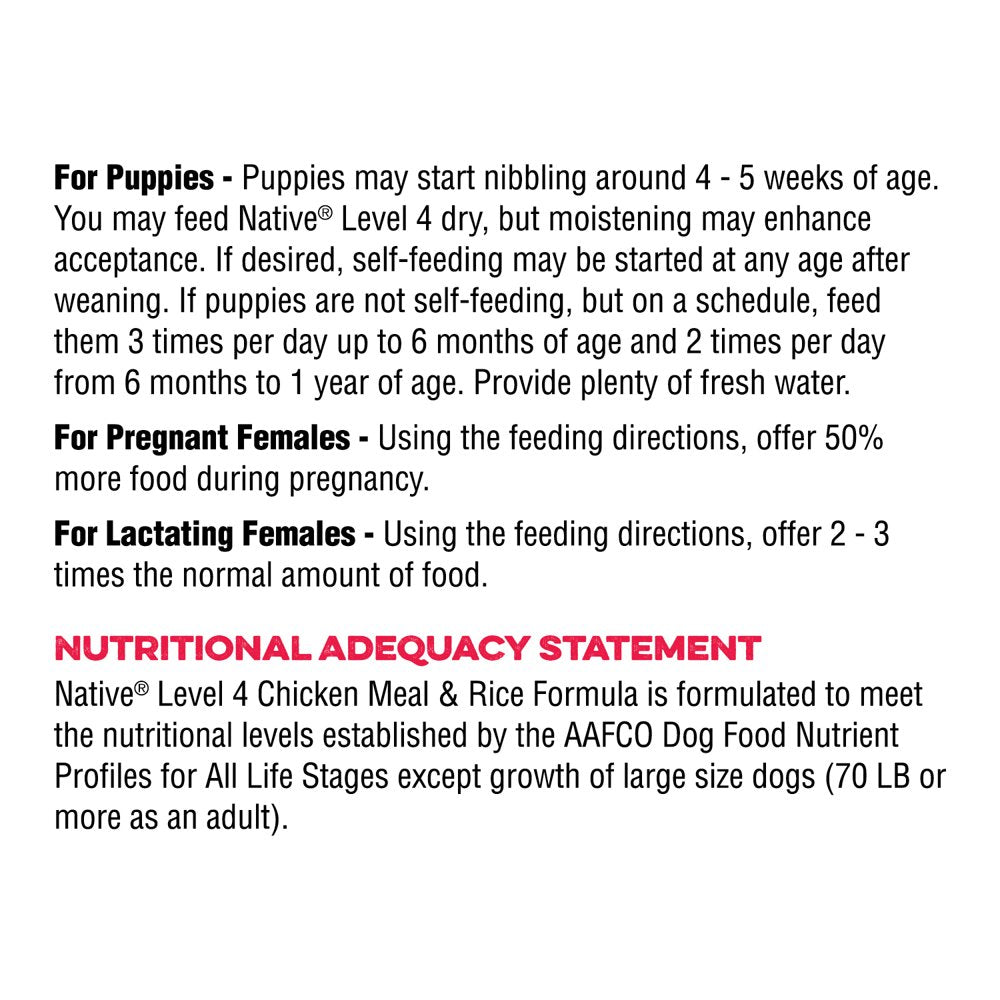 Native Performance Dog Food Level 4 Chicken Meal and Rice Formula 40Lbs ...