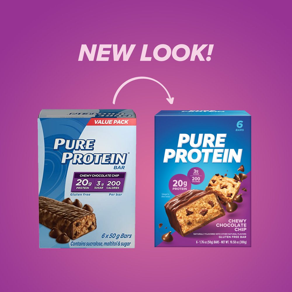 Pure Protein Bars, Chewy Chocolate Chip, 20G Protein, 1.76 Oz, 6 Ct ...