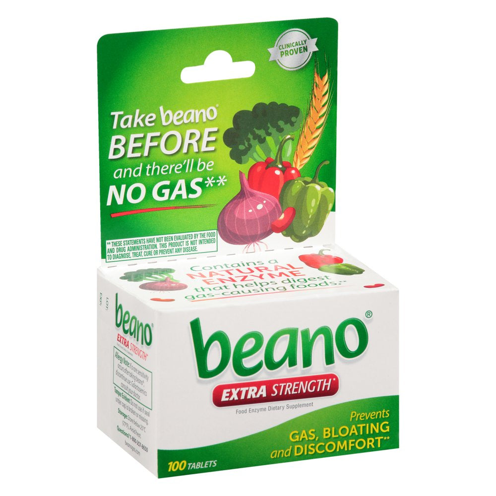 Beano Label Beano Extra Strength, Gas Prevention & Digestive Enzyme Supplement, 100 ...