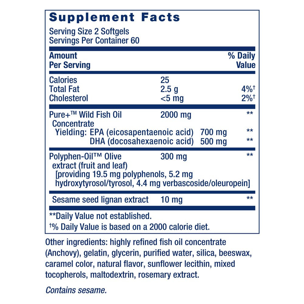 Life Extension Super Omega-3 EPA/DHA Fish Oil, Sesame Lignans & Olive ...