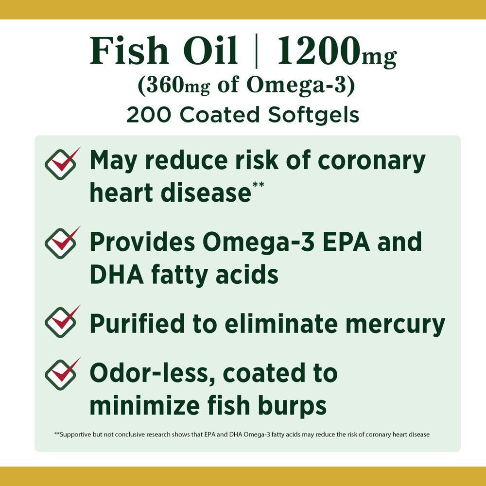 Nature’S Bounty Fish Oil Softgels with Omega 3 Fatty Acids for Heart ...