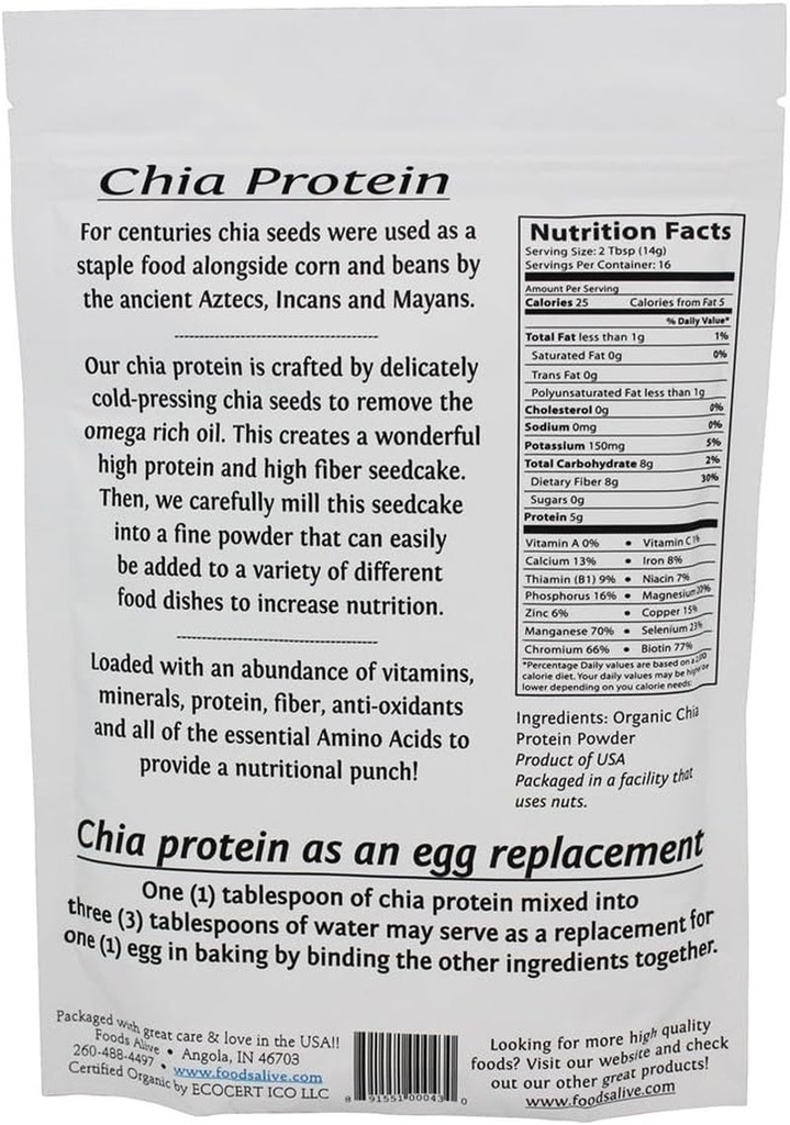 Organic Chia Protein Powder - Foods Alive | 8 Oz