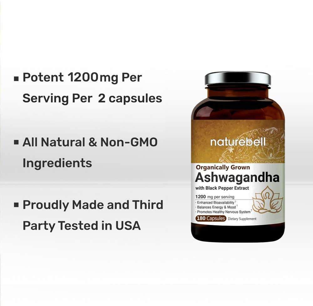 Ashwagandha Capsules - 1200mg, 180 Count (2-Pack)