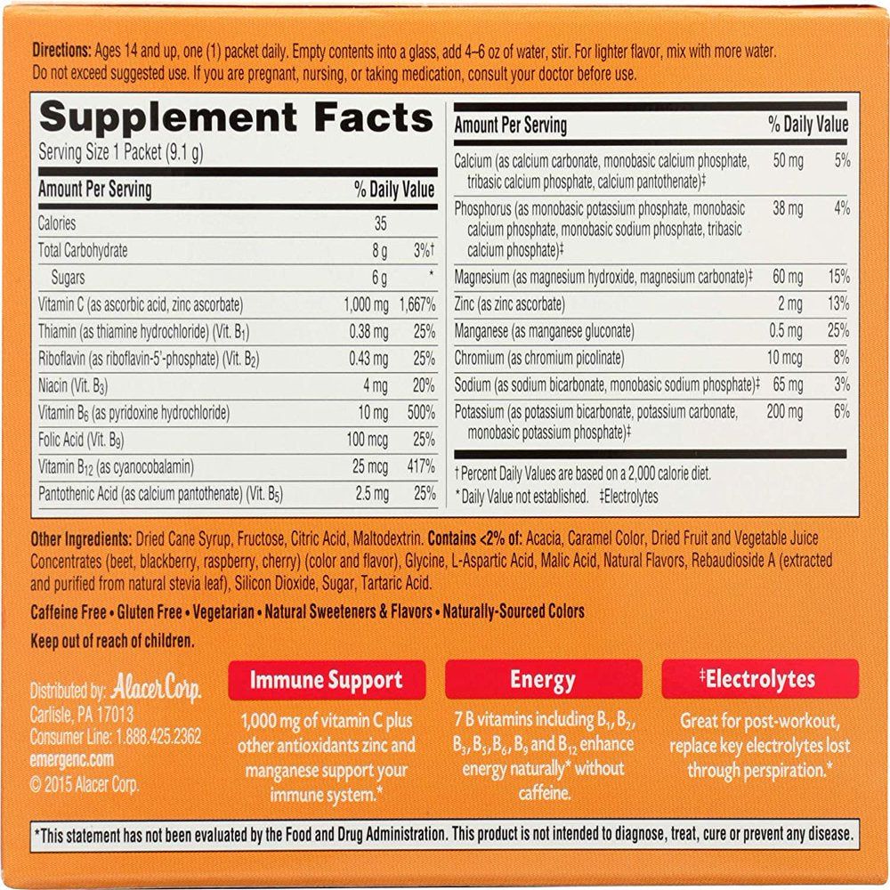 Formula Packets Emergen-C Raspberry Packets - Daily Immune Support