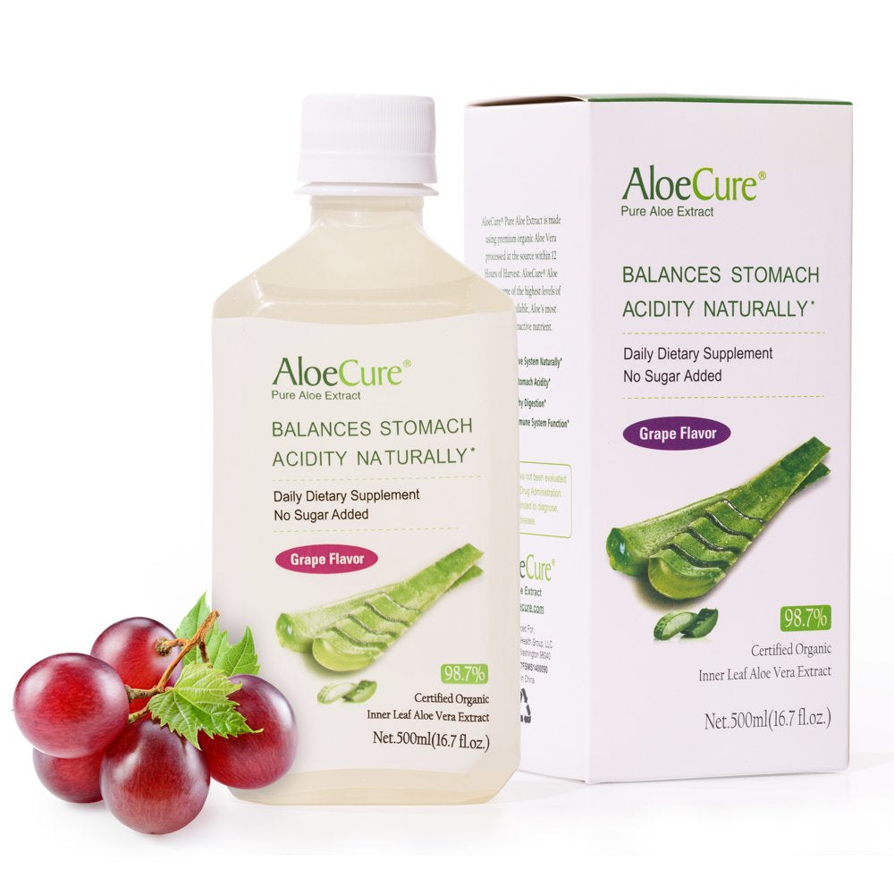Aloecure USDA Organic Aloe Vera Juice Grape Flavor, Made within 12 ...