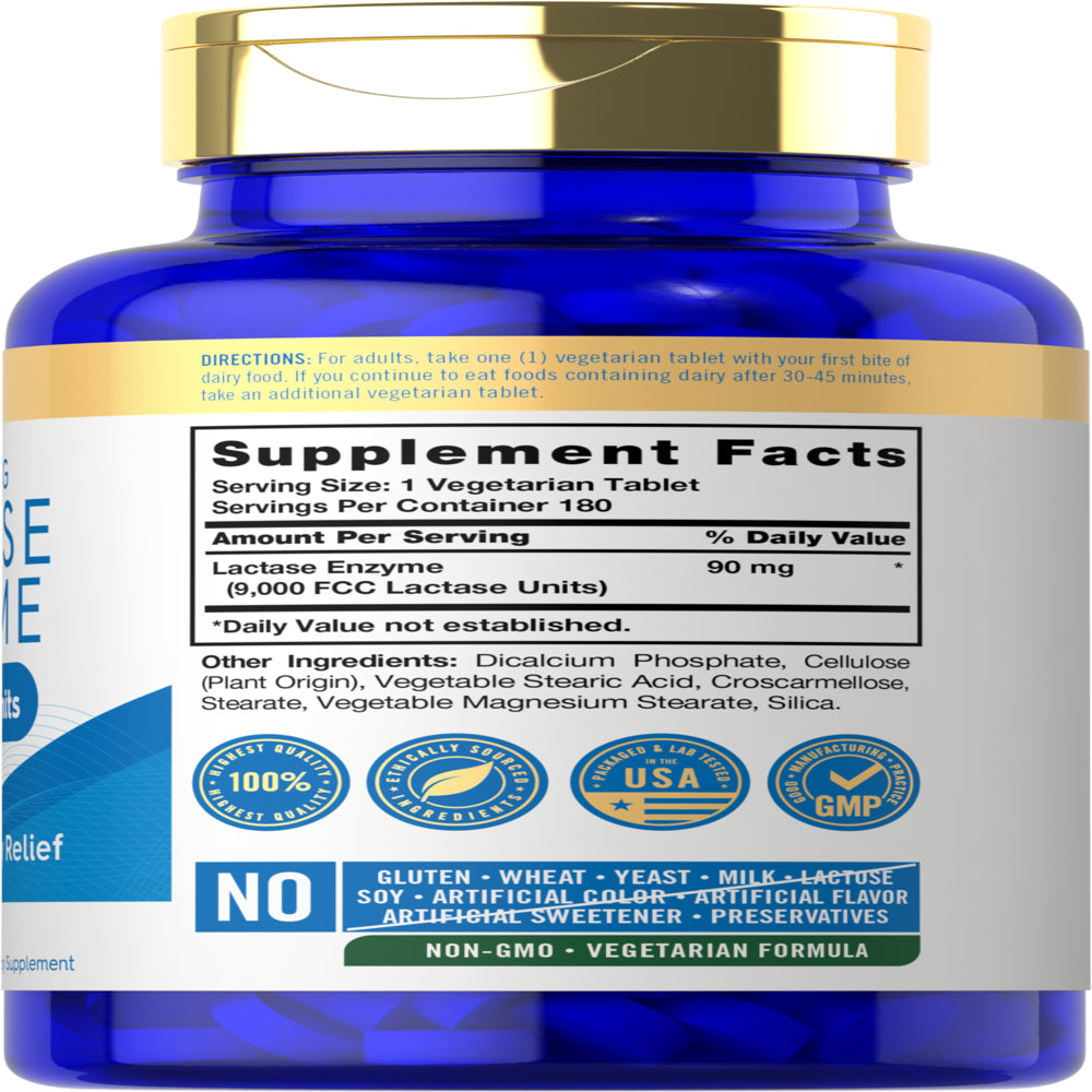 Lactase Enzyme 9000 FCC - 180 Tablets | Carlyle