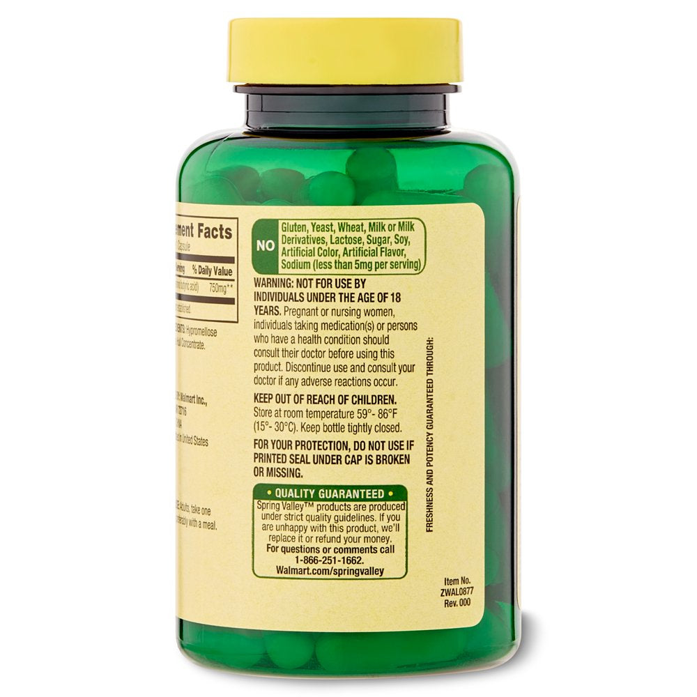 Spring Valley GABA Amino Acid Supplement, 750 Mg, Unflavored, 100 Count ...