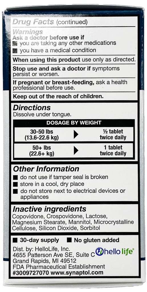 Synaptol Tablets - Natural Focus & Calm Relief