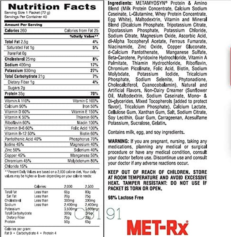 Old Meta Rx Protein Met-Rx Meal Replacement, Original Vanilla Protein Powder, 2.54 Oz ...