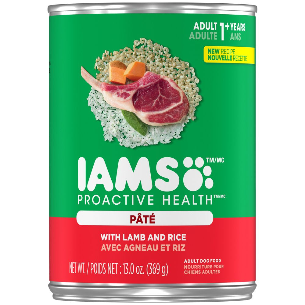 Iams Proactive Health Adult with Lamb and Rice Pate Wet Dog Food, (12) 13.0 Oz. Cans
