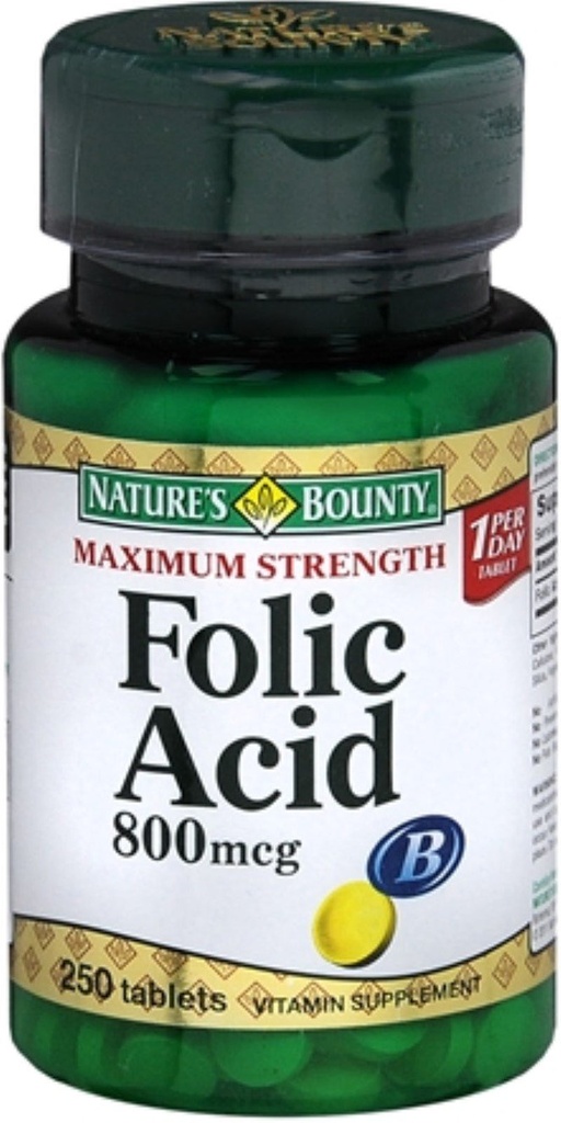 Nature'S Bounty Folic Acid 800 Mcg Tablets Maximum Strength 250 Tablets (Pack of 3)