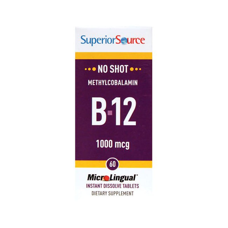 Superior Source No Shot Vitamin B12 Methylcobalamin 1000 Mcg. Active Form of B12. under the Tongue Quick Dissolve Sublingual Tablets 60 Count - Methyl B12 Supplement to Increase Metabolism and Energy