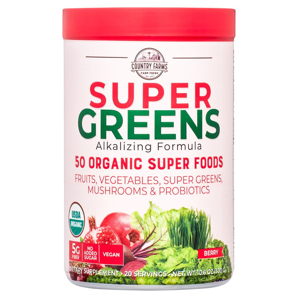 Country Farms Super Greens Drink Mix, Berry Flavor, 10.6 Oz, 20 Servings